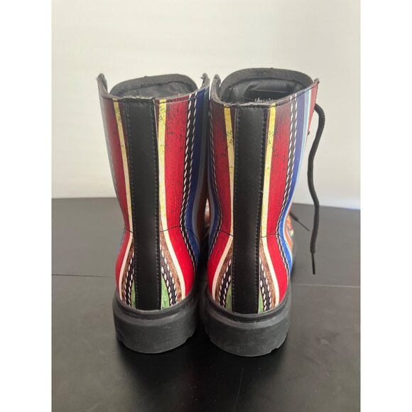 Yes We Vibe Women's Colorful Striped Combat Lace-Up Boots - Size 9W - Picture 8 of 13